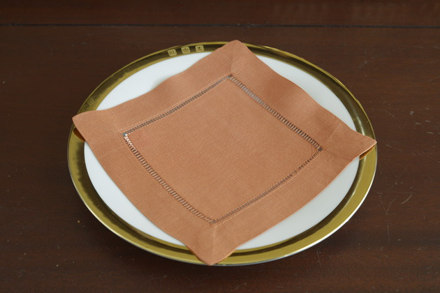 Solid color Hemstitch Cocktail Napkin 6". Peach Caramel - Click Image to Close